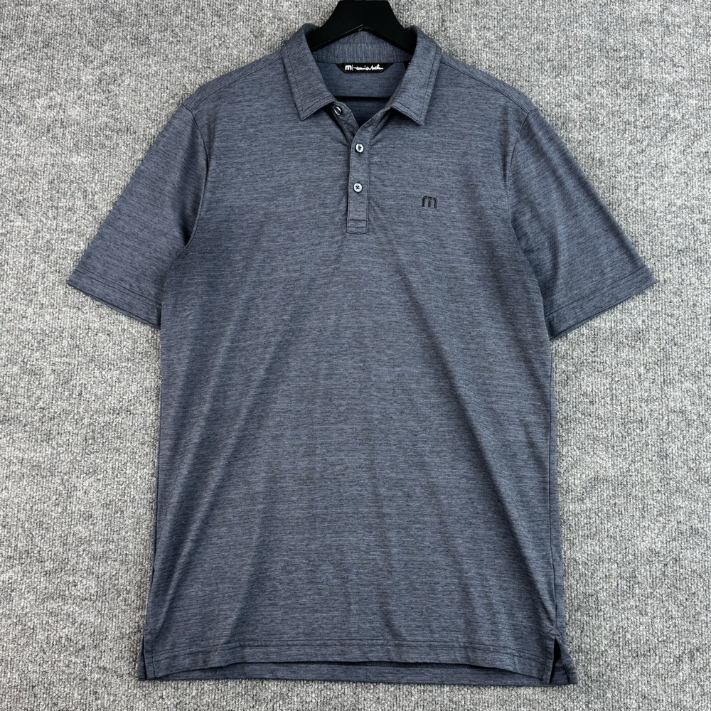 Travis Mathew Performance Polo Shirt Mens M Blue Heather Golf Short Sleeve